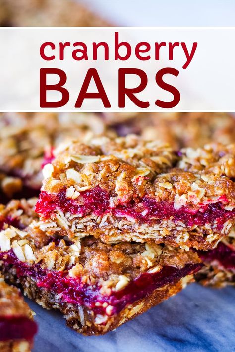 Delicious cranberry bars made with layers of oatmeal and fresh cranberries. This cranberry dessert is sweet with a hint of tartness. It can easily be made gluten-free. #cranberry #dessert #recipe #cleverlysimple Cranberry Dessert Recipe, Cranberry Oatmeal Bars, Fresh Cranberry Recipes, Christmas Cookie Exchange Recipes, Cranberry Oatmeal, Cranberry Bars, Cranberry Dessert, Cookie Exchange Recipes, Pumpkin Pie Bars