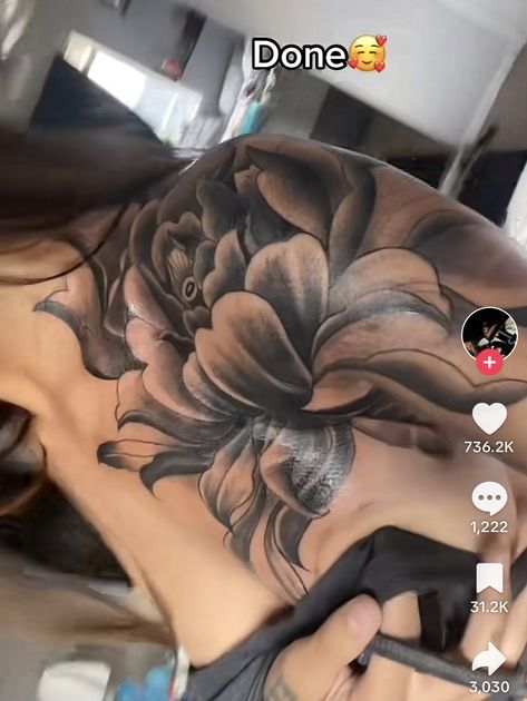 Flower Tattoos On Women, Mole Tattoo Coverup, Big Flower Tattoos Cover Up, Louts Flower Tattoo Back, Shoulder Tattoo Cover Up, Cover Up Shoulder Tattoos For Women, Neck And Shoulder Tattoos For Women, Lower Belly Tattoos For Women Cover Up, Big Chest Tattoo Female