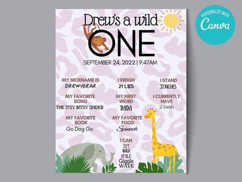 Cherished Celebrations: DIY First Birthday Milestone Sign Ideas First Birthday Boy Safari, Baby Footprints Christmas, Baby Milestone Chart, Baby Handprint Art, Baby Handprint Crafts, First Birthday Boy, Birthday Milestone Board, First Birthday Posters, First Birthday Girl