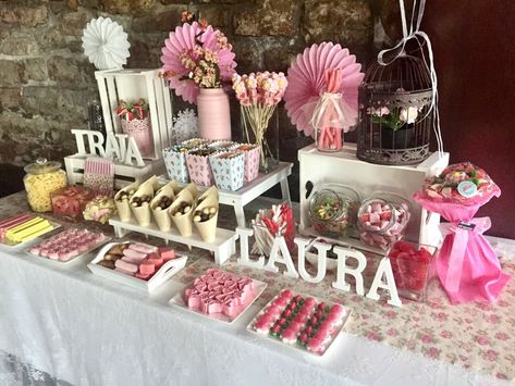 Candy Bar Decoracion, Candy Bar Ideas, Candy Bar Comunion, Sweet Table Decorations, Buffet Dessert, Bar A Bonbon, First Communion Decorations, Sweet Corner, Communion Decorations