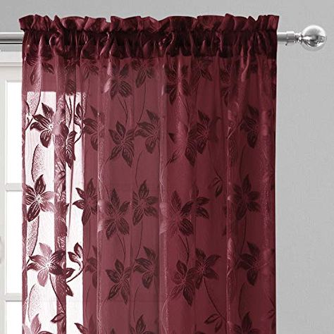 Maroon Curtains, Earthy Grunge, Moody Office, Burgundy Curtains, Burgundy Living Room, Vintage Lace Curtains, Rose Curtains, Drapes For Bedroom, Pocket Window