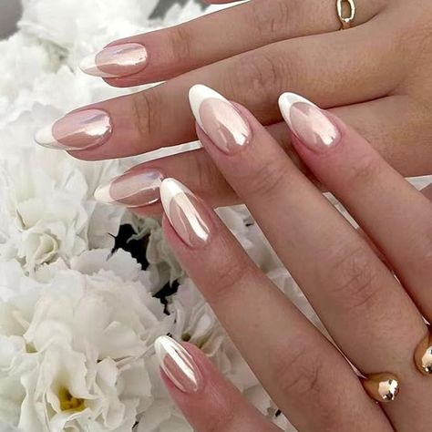 Are you in search of some attractive white nail designs to experiment with during this season? If yes, then you have landed on the right article! As summer is approaching, I have curated a list of my preferred styles to offer you some ideas. I have included various designs ranging from abstract to indie to cater to different preferences.Many of these styles can be easily replicated in the comfort of your own home! If you’re interested in trying a matte style White French Tip Almond Nails, White French Tip Almond, Wedding Nails Pink, Nails With White French, Nails Design Wedding, White Nail Ideas, Pink Wedding Nails, White Chrome Nails, Nails With White