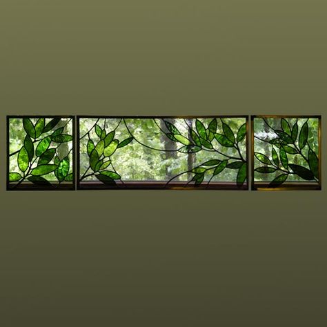 Stained Glass Bedroom Decor, Green Stained Glass Window, Anne Ryan, Stained Glass Leaves, Tiffany Stained Glass Windows, Stained Glass Transom Window, Stained Glass Transom, Ryan Miller, Stained Glass Mirror