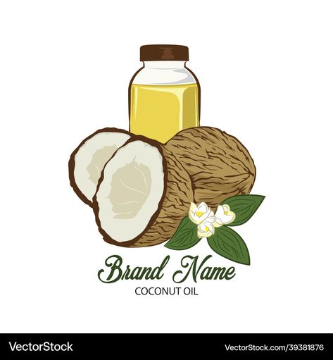 Coconut Oil Label, Oil Logo Design, Coconut Oil Tanning, Bottle Vector, Oil Logo, Product Sticker, Homemade Coconut Oil, Coconut Hair, Unrefined Coconut Oil