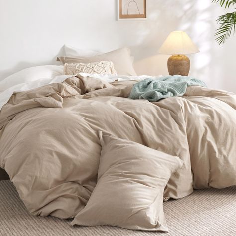 PRICES MAY VARY. Extra Cozy: The 100% cotton outer cover on this comforter set provides exceptional breathability and moisture-wicking properties, ensuring maximum coziness night after night. Ultra Soft: This comforter is prewashed in manufacturing, and filled with extra-fine polyester microfiber to achieve an exquisite softness that's gentle on the skin, delivering all-year-round comfort. Natural Wrinkle: This comforter features a stylish, natural wrinkle that can effortlessly complement any in Comfy Cozy Bed Pov, Beig Bedding, Comfy Double Bed