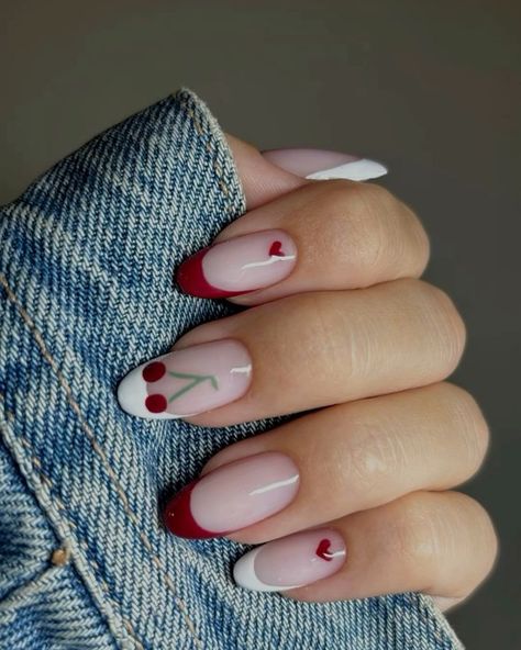 💖💅💖20+Cherry Nail Ideas For This Charismas And New Year For Shine Your Finger💖💅💖 Cherry Nails Almond, Cherry Nail Ideas, Cherry Nail, Cherry Nail Art, Wave Nails, Christmas Nail Ideas, Festive Manicure, Cherry Nails, Vibrant Nails