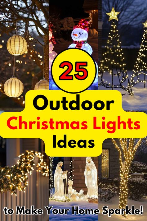 Looking for unique ways to decorate your home this holiday season? Check out these Outdoor Christmas Lights Ideas that will bring warmth, joy, and sparkle to your yard and make it stand out in your neighborhood. #ChristmasLights #OutdoorDecor #HolidayIdeas #FestiveLighting #ChristmasDecorations Christmas Lights Outside House Ideas Diy, Simple Outdoor Lights Christmas, Outdoor Christmas Lights House, Cool Christmas Lights Outside, C9 Christmas Lights Ideas, Outdoor Christmas Decor Inspiration, Christmas Lights Outside Aesthetic, Christmas Outside Lights Ideas, Christmas Lights Yard Ideas