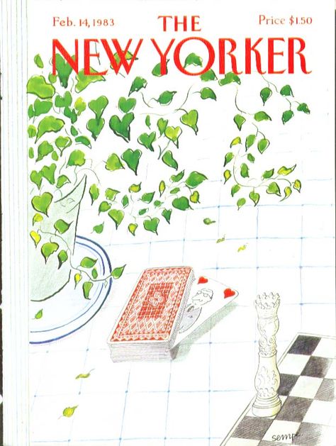 New Yorker cover Sempe Man of Hearts smiles at chess queen 2/14 1983 New Yorker February, The New Yorker Magazine, New Yorker Magazine, New Yorker Covers, February 14th, Dorm Posters, Art Collage Wall, Vintage Magazine, The New Yorker