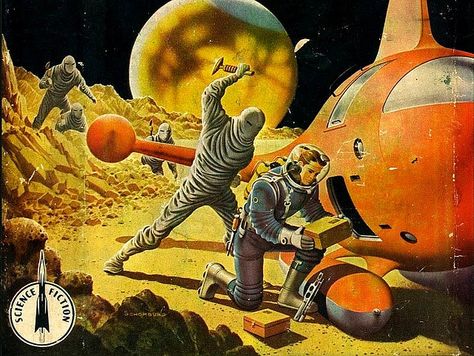 Space Assault! Remember to stay alert even in space. Science Fiction Kunst, Art Spatial, Science Fiction Artwork, 70s Sci Fi Art, Arte Peculiar, Sf Art, Science Fiction Illustration, New Retro Wave, Classic Sci Fi