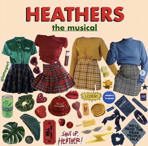 Heather Halloween Costume, Heathers The Musical Outfits, Heathers Costume Ideas, It Outfits Movie Inspired, Heathers Halloween Costume Group, Halloween Costumes Heathers, Musical Inspired Outfits Broadway, The Heathers Costume, Heathers Outfit Inspiration