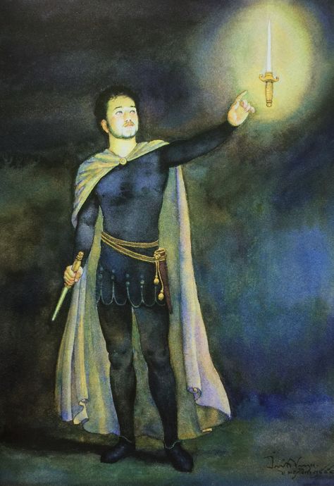 "Macbeth's vision of a bloody dagger" from William Shakespeare's "Macbeth" translated into Thai by Noppamas Waewhong. Watercolor on paper, 2011, by Chakrabhand Posayakrit, a Thai national artist Macbeth Painting, Banquo Macbeth, Shakespeare Illustrations, Chakrabhand Posayakrit, Macbeth Project, Macbeth Characters, Macbeth Poster, Literature Project, Class Board