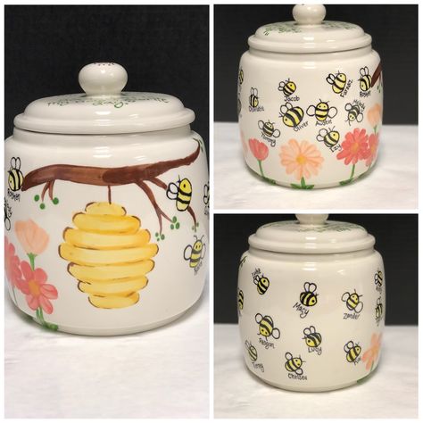 Cookie Jar Pottery Painting Ideas, Cookie Jar Pottery, Bee Cottage, Jar Pottery, Pottery Painting Ideas, School Auction, Auction Projects, Ceramic Cookie Jar, Pottery Painting