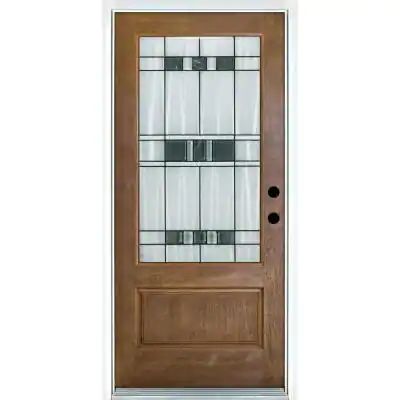 36 in. x 80 in. Savana Medium Oak Left-Hand Inswing 3/4 Lite Decorative Fiberglass Prehung Front Door Craftsman Window, Steel Front Door, Fiberglass Front Door, Fiberglass Entry Doors, Prehung Doors, Exterior Front Doors, Fiberglass Door, Windows Exterior, Glazed Door