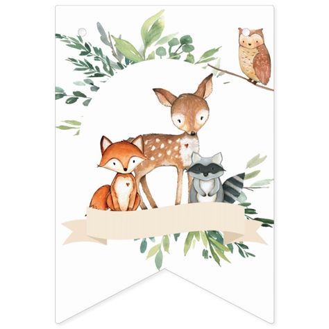 Woodland Animals Party, Baby Shower Bunting, Forest Baby Showers, Animal Baby Shower Theme, Forest Birthday, Animals Baby Shower, Bunting Flag, Woodland Birthday, Banners Buntings