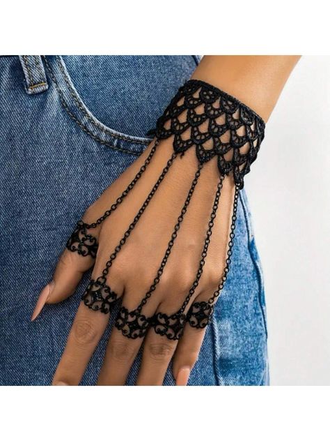 1pc Vintage Exaggerated Dark Lace Mittens Finger Ring Bracelet Gothic Hand Back ChainI discovered amazing products on SHEIN.com, come check them out! Finger Ring Bracelet, Bracelet Gothic, Finger Bracelets, All That Glitters, Finger Ring, Ring Finger, Amazing Products, Ring Bracelet, Glitter