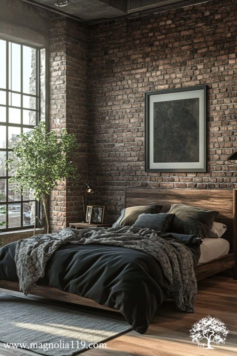 Transform your bedroom into a stylish industrial haven. This article provides expert advice on using industrial bedroom decor to combine functionality with high-end design for a striking effect. Visit our website to learn more! Click now! #Industrial #DecorTips #of #HomeStyle #HomeDecorating #Decor #Kitchens #Style #Appeal #Raw #the #Exploring #HomeInspiration Modern Industrial Bedroom Design, Brick Wall Bedroom Ideas, Cozy Industrial Bedroom, Industrial Interior Design Bedroom, Modern Industrial Bedroom, Industrial Condo, Bedroom Industrial Chic, Rustic Modern Industrial, Loft Apartment Industrial