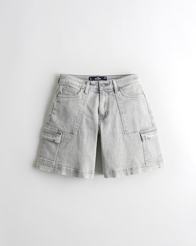 Girls Shorts | Hollister Co. Cargo Denim Shorts, Grey Denim Shorts, Cargo Shorts Women, Fine Straight Hair, Denim Cargo, Baggy Denim, Cargo Short, Grey Denim, Grey Shorts