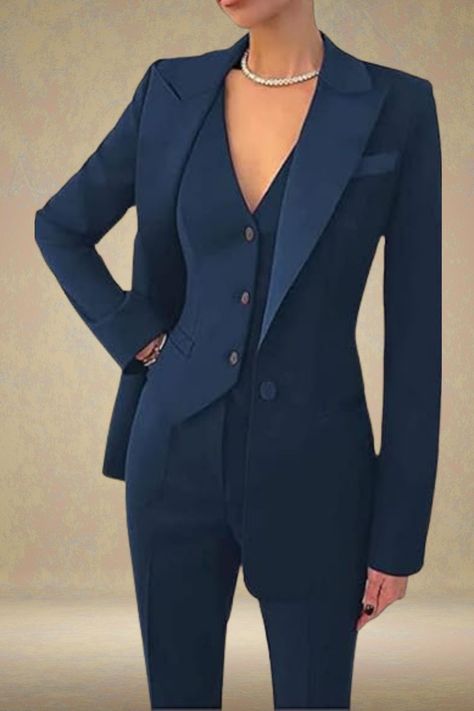 Leader of Beauty Women's Navy Blue 3 Piece Solid Work Pant Suit for Women Business Office Lady Suits Navy Blue Womens Suit Business, Pant Suits For Women Business, Pant Suit For Women, Lady Suits, Formal Pant Suits, Pant Suits For Women, Office Suit, Womens Suits Business, Suit For Women