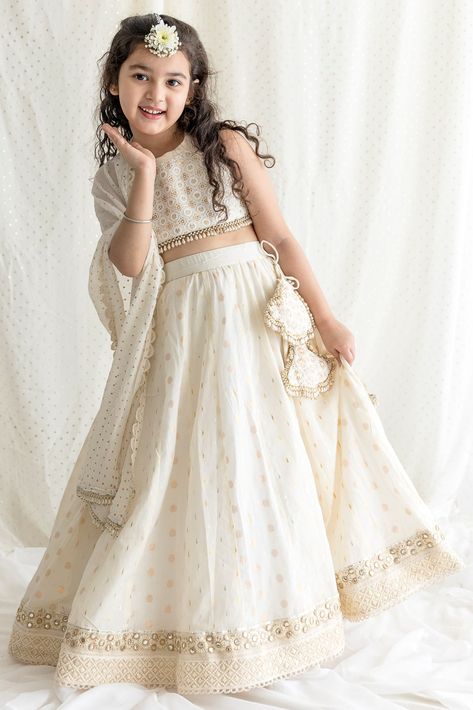 Ivory Embroidered Lehenga Set For Girls Design by Chotibuti at Pernia's Pop Up Shop 2023 Traditional Dresses For Kids, Onam Dress, Indian Dresses For Kids, Lehenga For Girls, Onam Outfits, Frocks For Kids, Function Dresses, Wedding Dresses For Kids, Kids Dress Collection