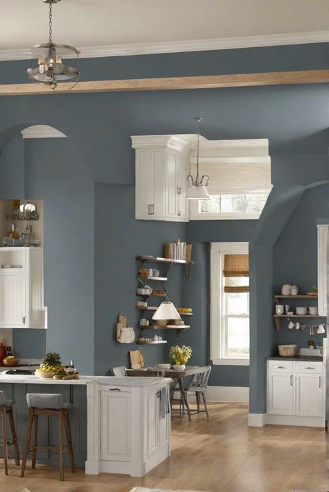 wall paint for kitchen, gray kitchen paint, kitchen wall colors, best kitchen paint Blue Grey Walls Kitchen, Blue Wall Kitchen Ideas, Dusty Blue Kitchen Walls, Kitchen Paint Colors For Walls, Blue Walls Kitchen, Blue Wall Kitchen, Kitchen Color Ideas For Walls, Kitchen Wall Paint Colors, Knoxville Gray