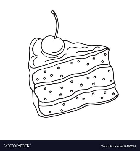 Cake Slice Drawing, Candle Sketch, Simple Cartoon Characters, Cake Sketch, Valentine Vector, Cake Drawing, Outline Images, Slice Of Cake, Magic Cake