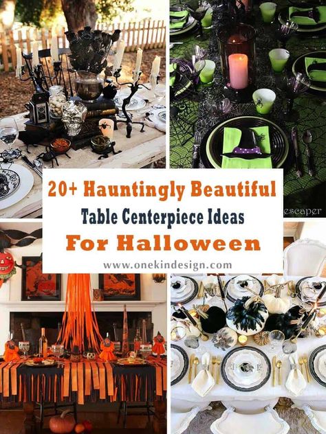 20+ Hauntingly Beautiful Table Centerpiece Ideas For Halloween Halloween Table Decorations Centerpieces, Halloween Dinner Party Food, One Kindesign, Halloween Party Table Decorations, Round Table Centerpieces, Table Centerpiece Ideas, Halloween Table Centerpieces, Victorian Halloween, Halloween Tablescape