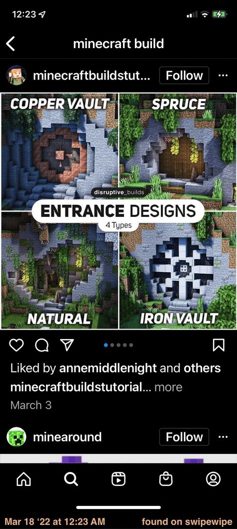 Minecraft Vault Ideas, Entrance Ideas Minecraft, Minecraft Castle Entrance, Minecraft Vault, Minecraft Modern City, Minecraft Castle Designs, Minecraft Modern, Minecraft Castle, Minecraft Inspo