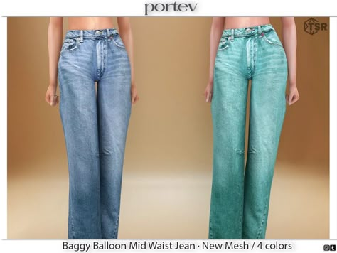 The Sims Resource - Baggy Balloon Mid Waist Jean Baggy Jeans Sims 4 Cc, Sims 4 Adult Cc, Sims 4 Cc Pants, Sims People, Sims Aesthetic, Fem Clothes, Custom Content Sims 4, The Sims 4 Female Clothing, Lounge Romper