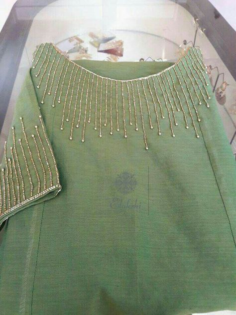 Churidar Designs, Hand Beaded Embroidery, Hand Embroidery Dress, Embroidery On Kurtis, Simple Embroidery Designs, Kurti Embroidery Design, Handmade Embroidery Designs, Bead Embroidery Patterns, Pola Sulam