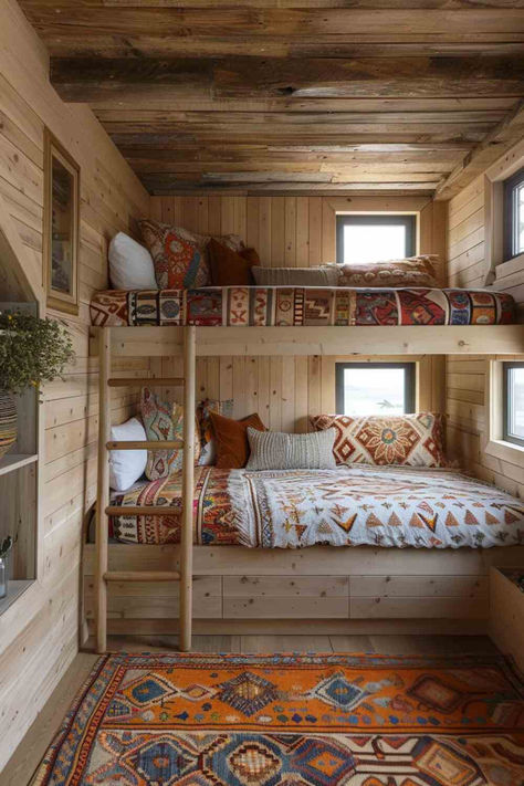 40 Amazing Bunk Room Ideas for Unique Spaces Small Bunkhouse Ideas, Bunkhouse Ideas Guest Cabin, Narrow Bedroom Ideas, Cabin Bunk Room, Bunkhouse Ideas, Room With Bunk Beds, Compound House, Bunk Room Ideas, Cabin Bunk Beds