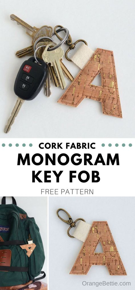 Cork Monogram Key Fob - Tutorial Cork Projects, Fabric Lanyard, Sewing Tutorials Free, Cork Fabric, Fabric Sewing, Sewing Projects For Beginners, Easy Sewing Projects, Diy Couture, Sewing Gifts