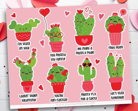 Cactus Valentine Craft, Cactus Valentines Day Cards, Cactus Valentine, Succulents Drawing, Kawaii Valentine, Cactus Svg, Dragons Love Tacos, Cactus Clipart, Matchbox Crafts