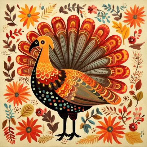 Folk Art Crafts, Turkey Illustration, Country Turkey, Scandi Art, Turkey Art, Thanksgiving Greetings, Scandinavian Folk Art, Folk Art Painting, Nov 2