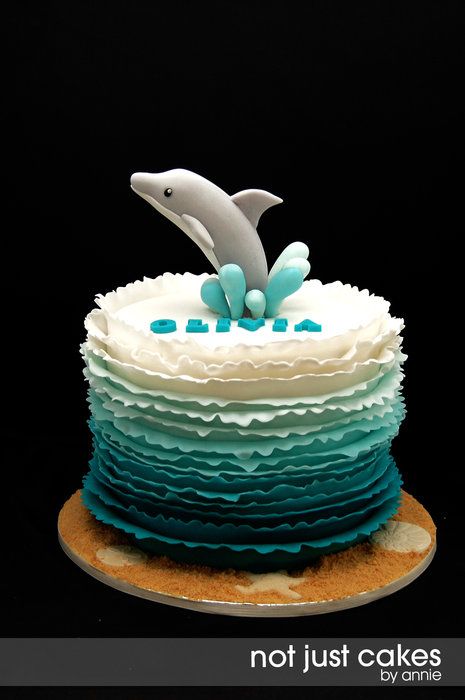 Dolphin Themed 6th birthday cake - by NotJustCakesByAnnie @ CakesDecor.com - cake decorating website Dolphin Birthday Cakes, Bolo Da Hello Kitty, Dolphin Birthday, Dolphin Cakes, Ocean Cakes, 6th Birthday Cakes, Decoration Patisserie, Sea Cakes, Beach Cakes