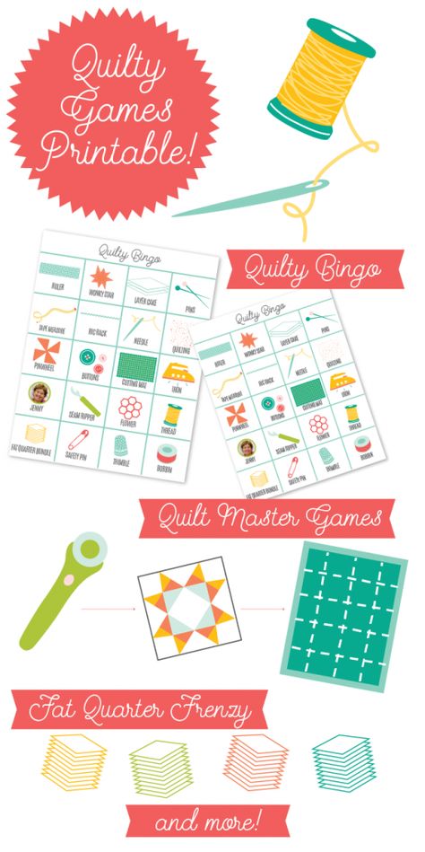 Download this free Quilty Games Printable and throw your own fun quilt party! Quilt Retreat Favors, October Printables, Sewing Birthday Party, Quilt Guild Programs, Sewing Printables, Quilt Retreat Gifts, Easy Quilting Projects, Sewing Retreats, Craft Retreat