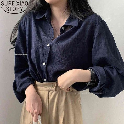 Ootd Kemeja Navy, Ootd Warna Navy, Kemeja Navy, Kemeja Korean Style, Outfit Kemeja, Outfit Campus, Fashion Bazaar, Campus Outfit, Navy Outfit