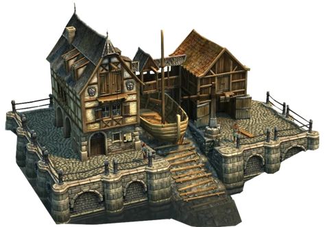 Large shipyard | Anno 1404 Wiki | FANDOM powered by Wikia Concept Art Building, Building Png, Casa Fantasy, Minecraft Houses Survival, Medieval Architecture, Minecraft Medieval, Tabletop Rpg Maps, Medieval Houses, Building Concept