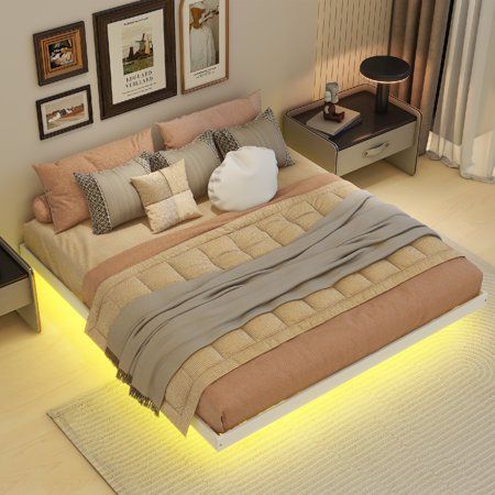 Floating Platform Bed, King Size Platform Bed, Floating Bed Frame, Low Profile Platform Bed, Bed With Led Lights, Wood Platform Bed Frame, Bed Legs, Floating Bed, Low Bed