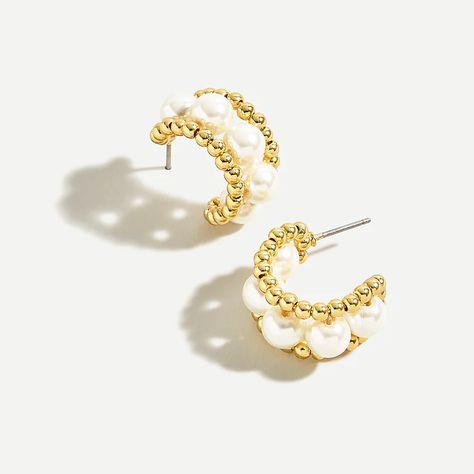 J.Crew: Bead And Pearl Chunky Hoop Earrings For Women Bridal Statement Earrings, Crystal Teardrop Earrings, Chunky Pearls, Ivory Earrings, Chunky Hoop Earrings, J Crew Jewelry, Beaded Hoop Earrings, White Earrings, Blue Earrings