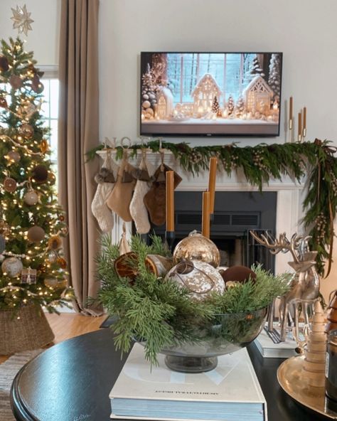 LIVING ROOM HOLIDAY INSPO🤎🎄Welcome October and happy Tuesday friends. These are some stills from last year Christmas Decor… 🚨Link in bio to SHOP . . . #christmas2024 #livingroomdesign #brownchristmas #holidaydecorating #christmasmantle #christmastree #livingroominspiration #navidad Christmas Decor Ideas | Brown Christmas Decor | Styling my Living Room for Christmas | Holiday Mantle Inspiration | Neutral Christmas Tree Christmas Decor Ideas Brown, Christmas Entertainment Center Decor, Entertainment Center Christmas Decor, Tv Stand Christmas Decor Ideas, Christmas Decor Tv Stand, Brown Christmas Decor, Tv Stand Christmas Decor, Light Brown Couch, Mantle Inspiration