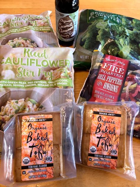 Quick Trader Joe's Vegetarian Dinners | POPSUGAR Fitness Trader Joes Vegetarian, Cauliflower Stir Fry, Raw Sweet Potato, Canned Jackfruit, Trader Joes Food, Trader Joe's Products, Trader Joes Recipes, Rice Recipes For Dinner, Vegetable Fried Rice