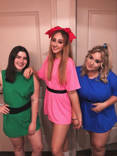 Power Puff Girls Costume Halloween, Diy Powerpuff Girls Costume, Him Powerpuff Costume, Halloween Costumes Power Puff Bubbles, Powerpuff Girls Costume Diy, Blossom Halloween Costume Powerpuff, Powerpuff Girls Halloween Costume Teens, Promo 22, Powder Puff Girls