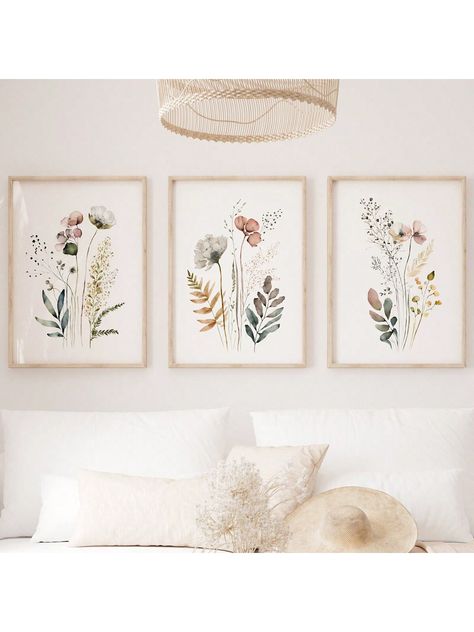 Wildflower Home Decor Wall Art For Living Room Wild Floral Artwork Set Of 3 Watercolor Wildflower Print Wildflower Wall Art Print Flower Art Canvas Posters Multicolor Pastorale   Canvas Plants Unframed Painting,Framed Picture   Home Decor, size features are:Bust: ,Length: ,Sleeve Length: Wildflower Home, Wildflower Wall, Flower Room, Pink Watercolor Flower, Wall Art For Living Room, Print Flower, Art For Living Room, Watercolor Flowers Paintings, Floral Artwork