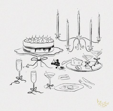 Party Sketch Illustration, Christmas Table Illustration, Hand Drawn Dinner Party, Vintage Dinner Party Invitation, Venue Illustration Invitation, Wedding Save The Date Inspiration, Hand Drawn Wedding Invitations Illustration, Wedding Cake Illustrations, Shopping Illustration