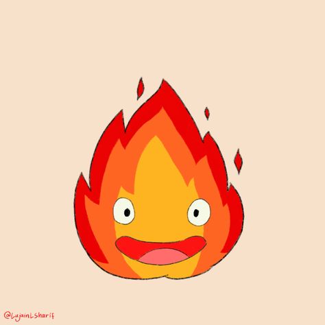 Ghibli Simple Art, Calcifer Drawing Easy, Howls Moving Castle Calcifer Drawing, Calcifer Doodle, Diy Calcifer, Calcifer Dessin, Studio Ghibli Fire, Calcifer Painting, Studio Ghibli Drawings Easy