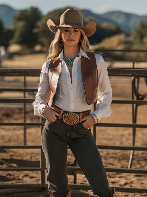 Old Western Women Outfits, Cowboy Woman Outfits, Woman Country Outfits, Western Horse Riding Outfit, Cowboy Fashion Womens, Western Chic Aesthetic, Cowboy Look For Women, Cowboys Outfits For Women, Cowboy Outfit Women