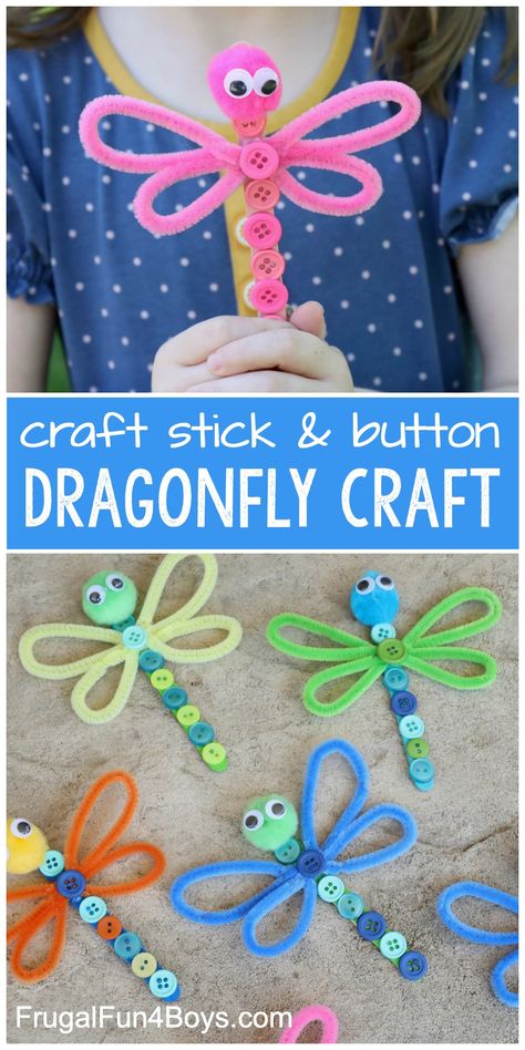 Adorable Dragonfly Craft - Frugal Fun For Boys and Girls Dragonfly Craft, Dragon Fly Craft, Aktiviti Kanak-kanak, Toddler Arts And Crafts, Crafts Easter, Aktivitas Montessori, Daycare Crafts, Toddler Art, Camping Crafts