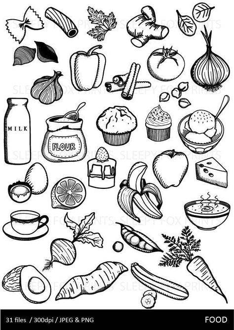 Restaurant Clipart, Baking Clipart, Food Clip Art, Cooking Clipart, Sketch Note, Food Doodles, Food Clipart, Food Clips, Sketch Notes