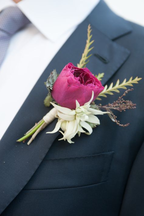 grooms bout Magenta Wedding, Fuchsia Wedding, Fondant Rose, Flannel Flower, Wedding Color Combos, Rose Corsage, Rose Boutonniere, Corsage And Boutonniere, Garden Rose