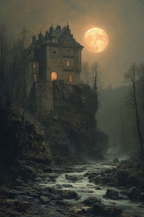 Dark Castle Painting, Castle Gothic, Arun Vijay, Gothic Landscape, Gothic Painting, Dracula's Castle, Dark Environment, Fantasy Town, Castle Art